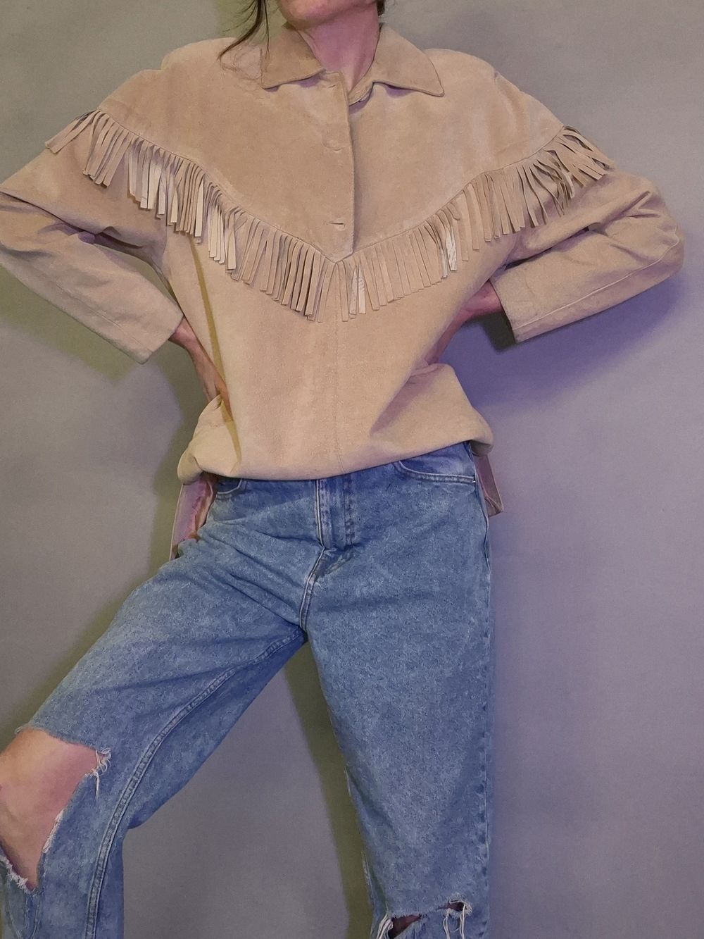 VINTAGE - Danier Beige Fringe Suede Top